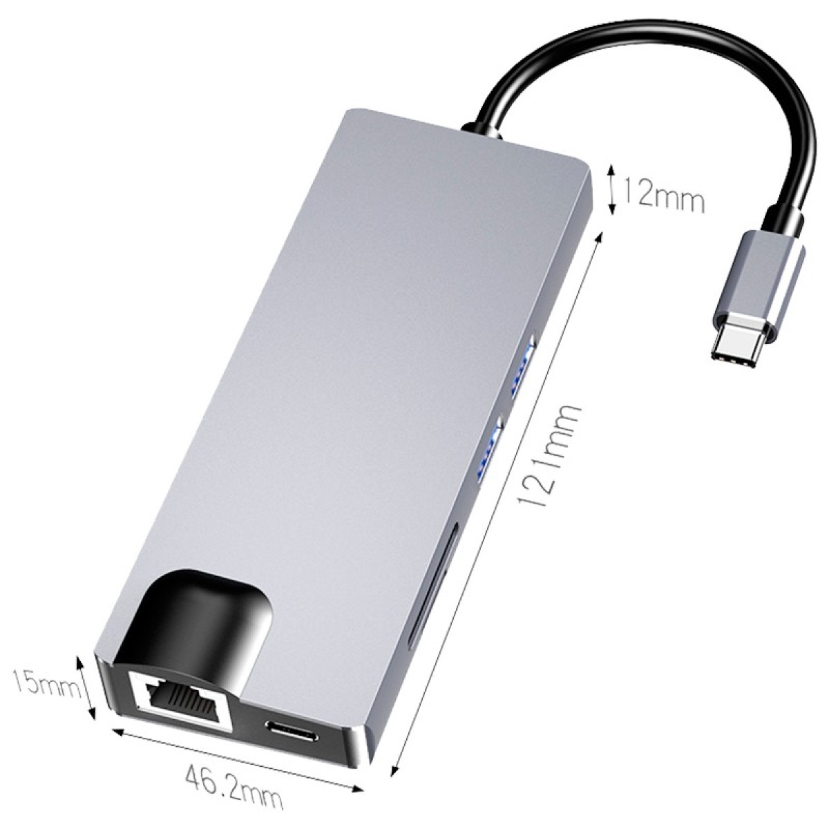 Hub USB-C 8 em 1 com HDMI + VGA + 2x USB 3.0 + USB-C PD + SD/TF + RJ45 1000 Mbps