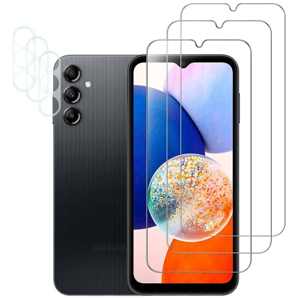 Pack de Acessórios Samsung Galaxy A14 4G / A14 5G com 3 Película de Ecrã + 3 Película de vidro para Câmara