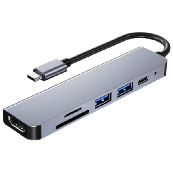 Hub USB BYL-2010 6 em 1 USB Tipo-C/HDMI+USB 3.0+USB 2.0+Tipo C+microSD+TF