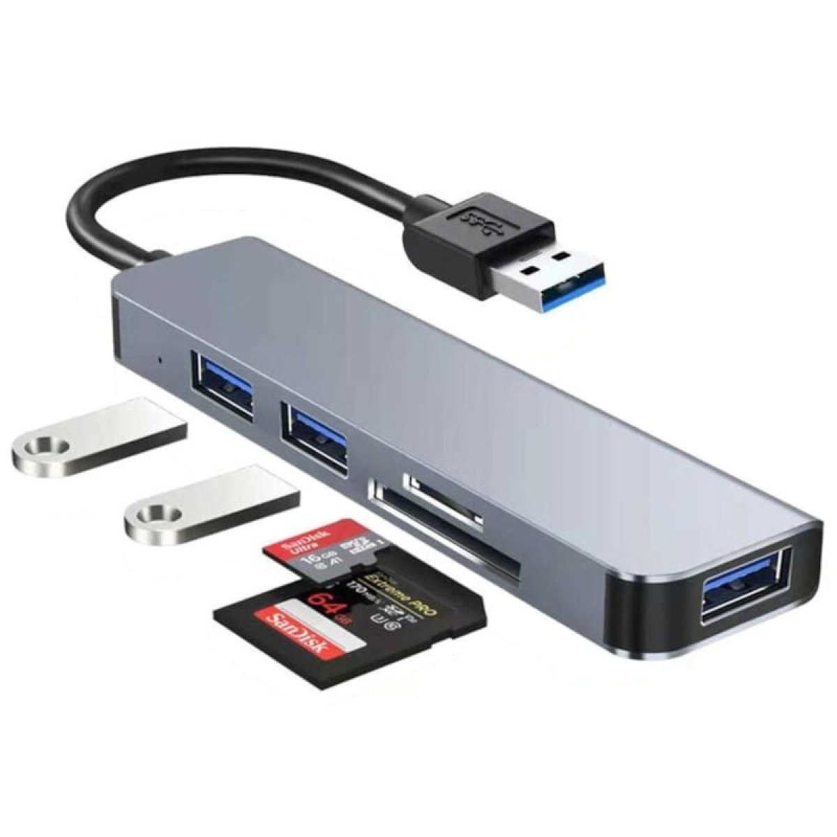 Hub USB BYL-2103U 5 em 1 USB/USB 3.0+2.0+Cartão SD+microSD