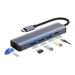 Hub USB BYL-2302 5 em 1 USB Tipo-C/USB 3.0+Tipo C 100W+RJ45