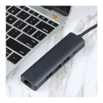 Hub USB BYL-2302 5 em 1 USB Tipo-C/USB 3.0+Tipo C 100W+RJ45