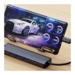 Hub USB BYL-2302 5 em 1 USB Tipo-C/USB 3.0+Tipo C 100W+RJ45