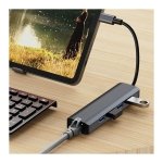 Hub USB BYL-2302 5 em 1 USB Tipo-C/USB 3.0+Tipo C 100W+RJ45