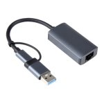 Adaptador BYL-2207 2 em 1 USB 3.0+Tipo C para RJ45 Cinza