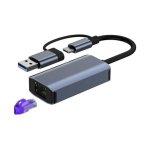 Adaptador BYL-2207 2 em 1 USB 3.0+Tipo C para RJ45 Cinza