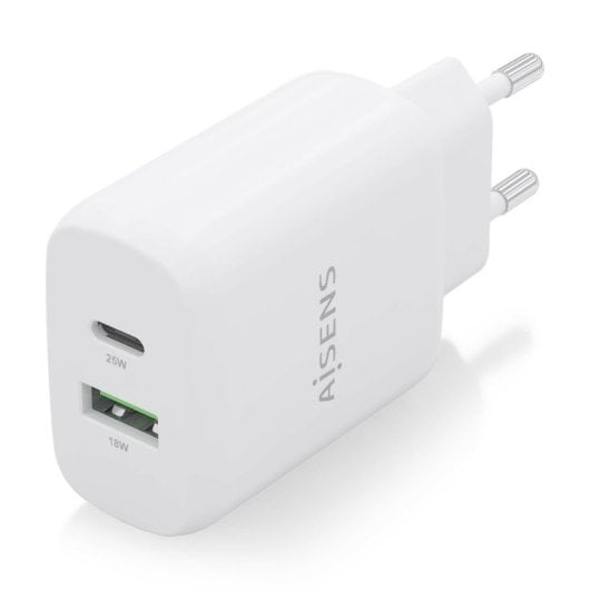 Aisens A110-0758 Carregador 25W PD3.0 QC3.0 1xUSB-C 1xUSB-A Branco