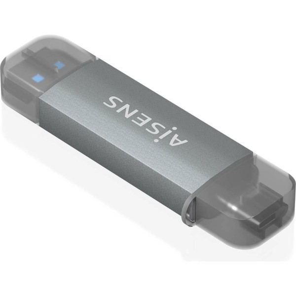Aisens SD, Micro SD, MMC, RS-MMC, MMC Micro, USB-A and USB-C Card Reader, Gray