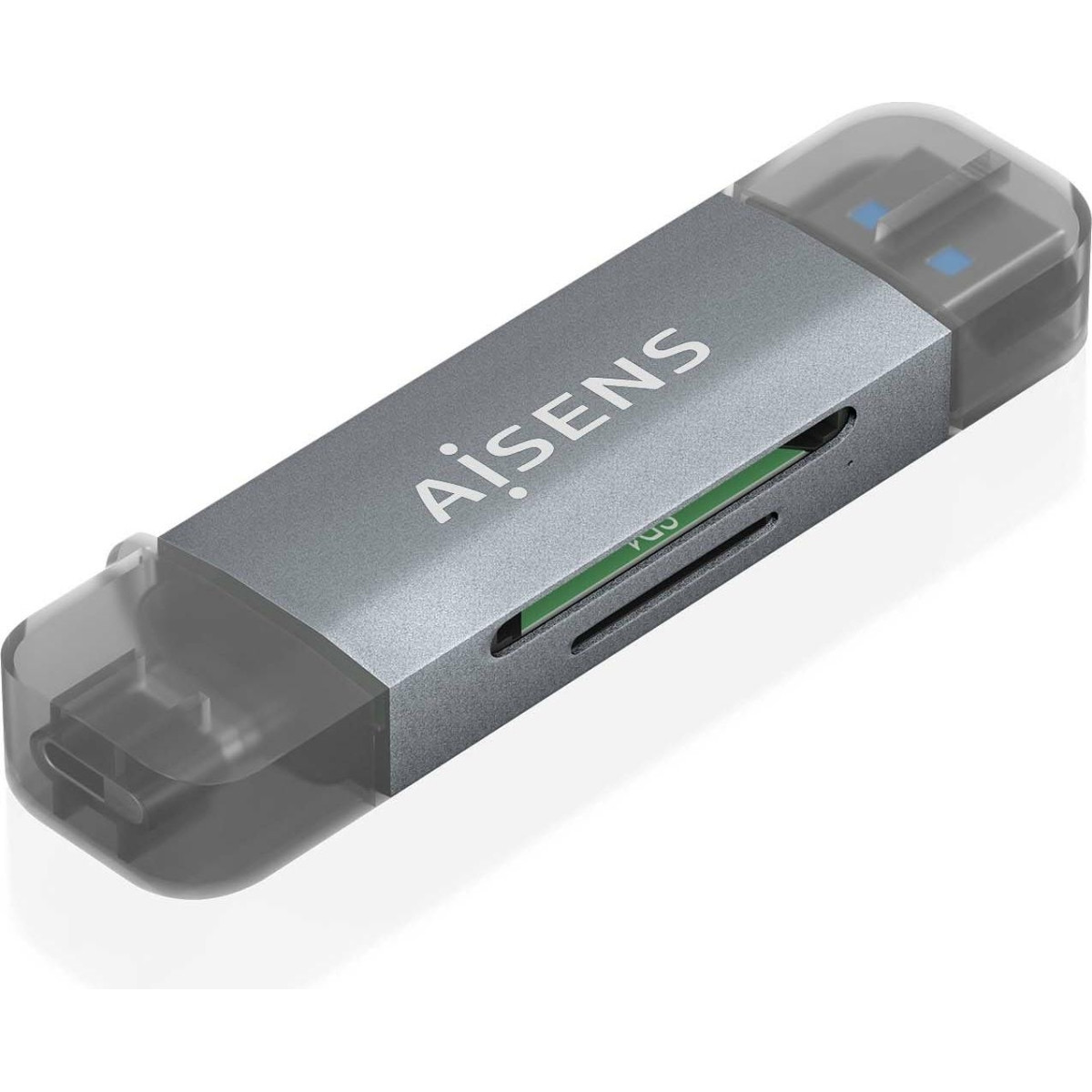 Aisens SD, Micro SD, MMC, RS-MMC, MMC Micro, USB-A and USB-C Card Reader, Gray