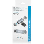 Aisens SD, Micro SD, MMC, RS-MMC, MMC Micro, USB-A and USB-C Card Reader, Gray