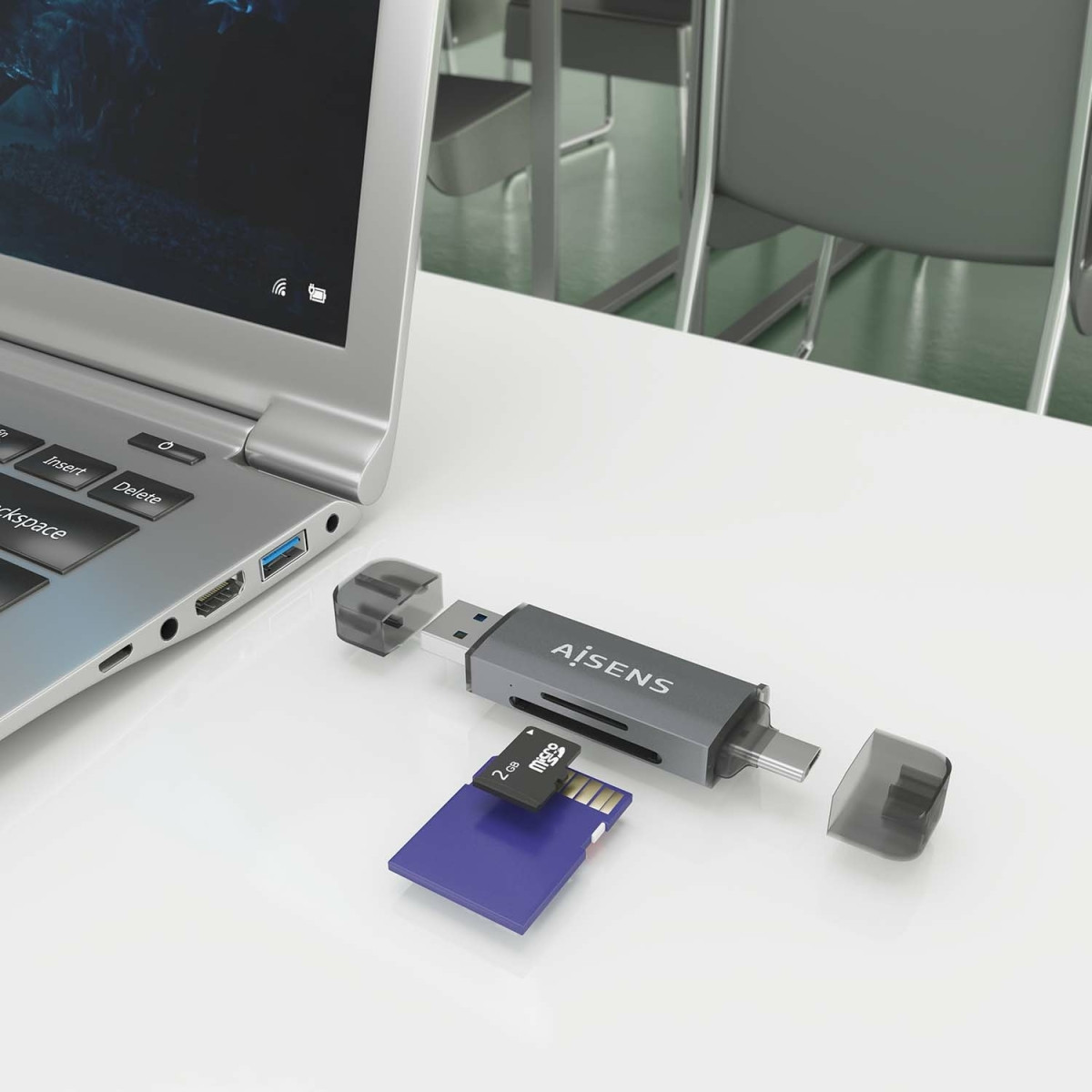 Aisens SD, Micro SD, MMC, RS-MMC, MMC Micro, USB-A and USB-C Card Reader, Gray