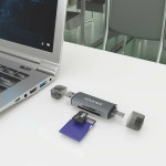 Aisens SD, Micro SD, MMC, RS-MMC, MMC Micro, USB-A and USB-C Card Reader, Gray