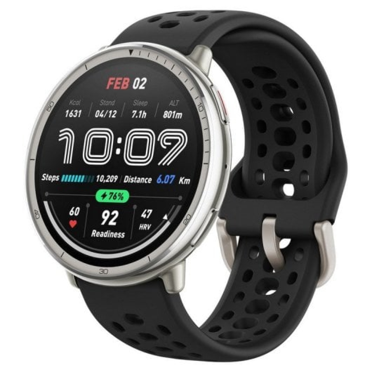 Amazfit Active 2 R Smartwatch 1,32" 2.000nits Mapas Offline Prata Pulseira Preta