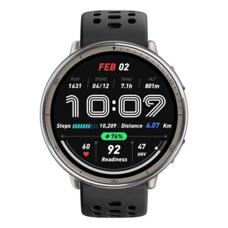 Amazfit Active 2 R Smartwatch 1,32" 2.000nits Mapas Offline Prata Pulseira Preta