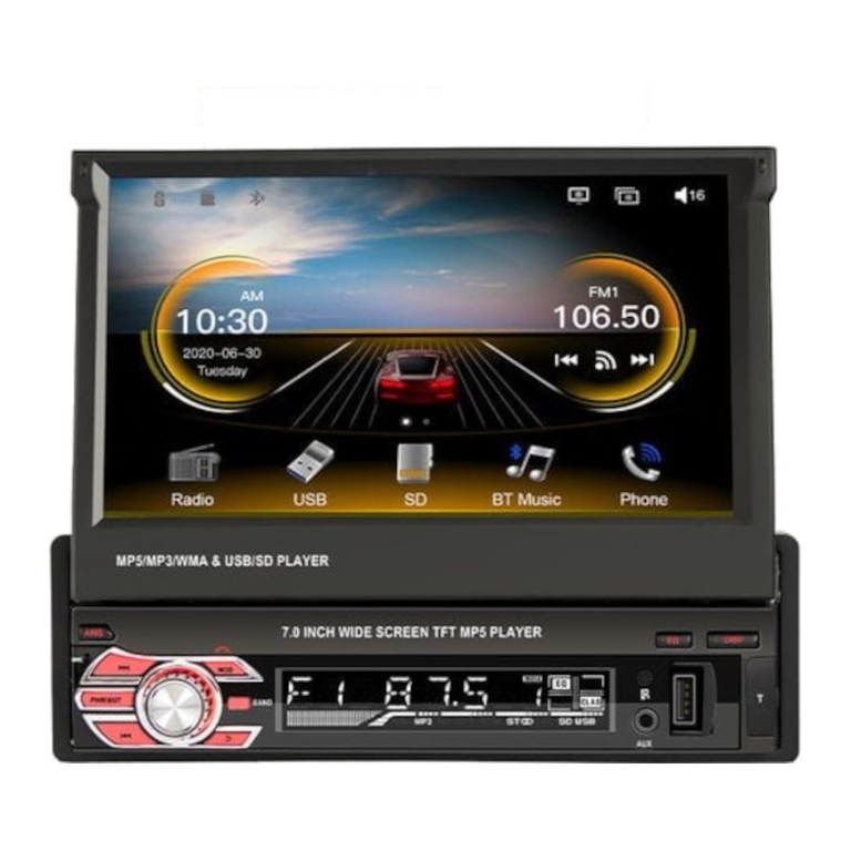 Autorádio 1 DIN SWM 9601C-S 7 polegadas Bluetooth/Mirror Link/ Carplay/USB/Preto