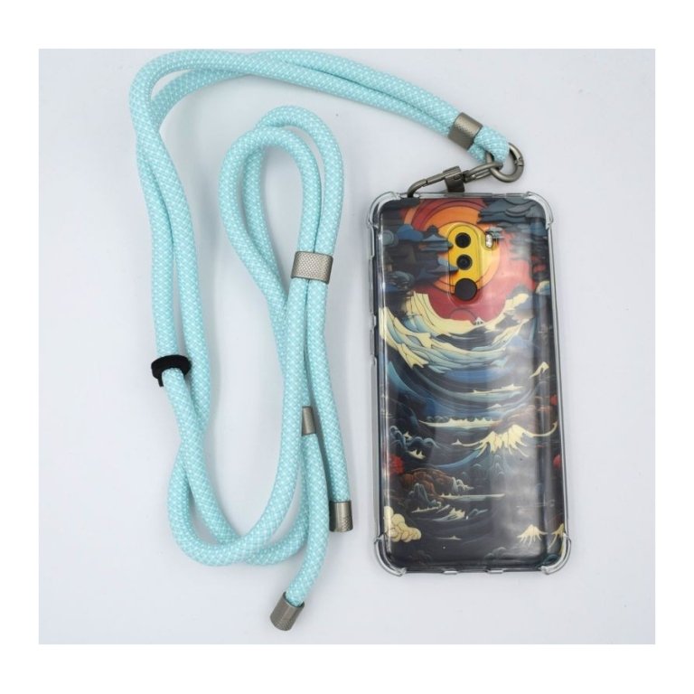 Cordão Para Telemóvel Azul Claro e Branco - Universal com Cartão para todas as capas