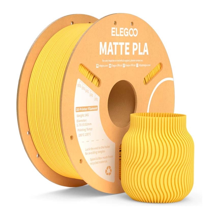 ELEGOO PLA MATTE Amarelo Mate para Impressoras 3D FDM - Filamento 1.75mm Bobina de 1kg