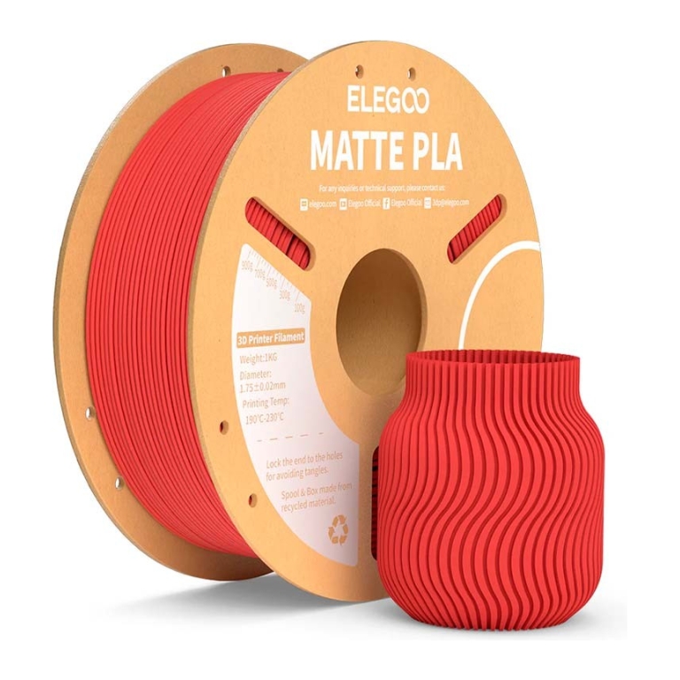 ELEGOO PLA MATTE Vermelho Mate para Impressoras 3D FDM - Filamento 1.75mm Bobina de 1kg