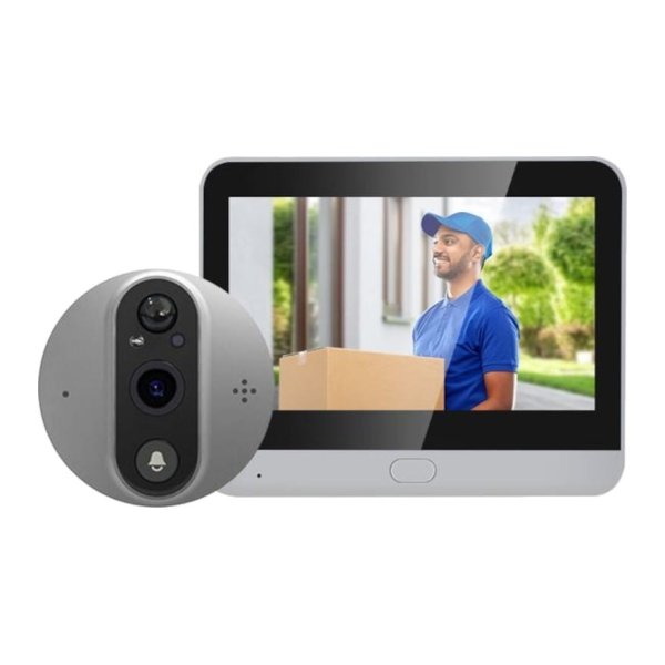 Escam C89 Visão Noturna PIR Áudio bidirecional Prata - Olho mágico digital