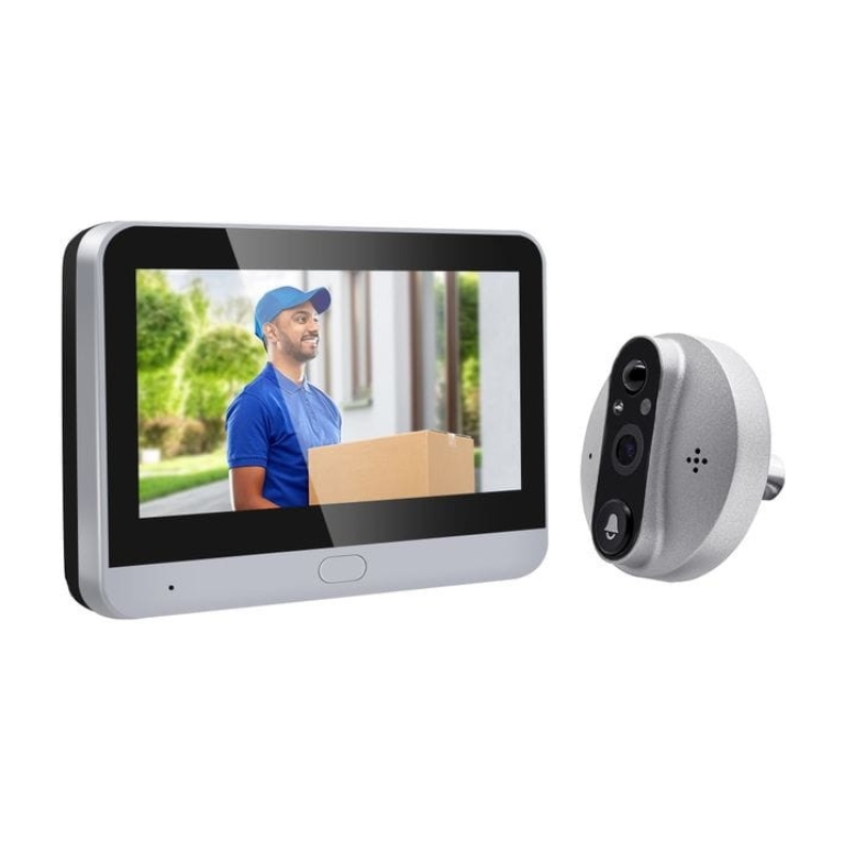 Escam C89 Visão Noturna PIR Áudio bidirecional Prata - Olho mágico digital