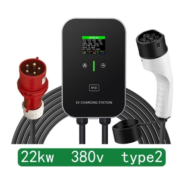 Estação de carregamento de veículos eléctricos 32A/22KW/10M + ficha industrial Preto - Carregador EV tipo 2