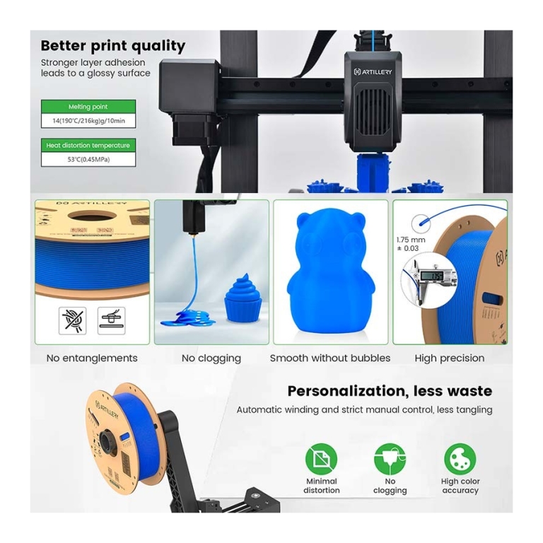 Filamento ARTILLERY PLA Preto - 1.75mm - Bobina de 1kg