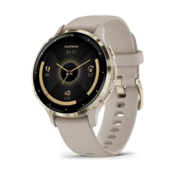 Garmin Venu 3S Reloj Smartwatch 41mm Bisel Aço Inoxidável Dourado com Bracelete de Silicone Bege Gold