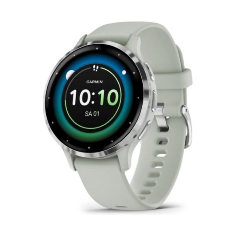 Garmin Venu 3S Reloj Smartwatch 41mm Bisel Aço Inoxidável Prateado com Bracelete de Silicone Verde