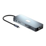 Hub BYL-2309 11 em 1 USB tipo C para HDMI/USB tipo C/VGA/RJ45/USB3.2/3,5 mm Jack/PD100W Prata