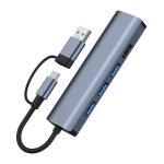 Hub USB BYL-2208 5 em 2 USB 3.0+Tipo C/RJ45 (Gigabit)+USB 3.0+2.0 Cinza
