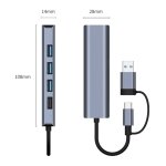 Hub USB BYL-2208 5 em 2 USB 3.0+Tipo C/RJ45 (Gigabit)+USB 3.0+2.0 Cinza