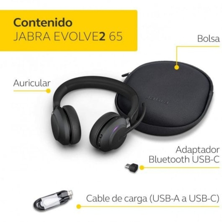 Jabra Evolve2 65 MS Teams Stereo Headset Bluetooth USB-C Pretos