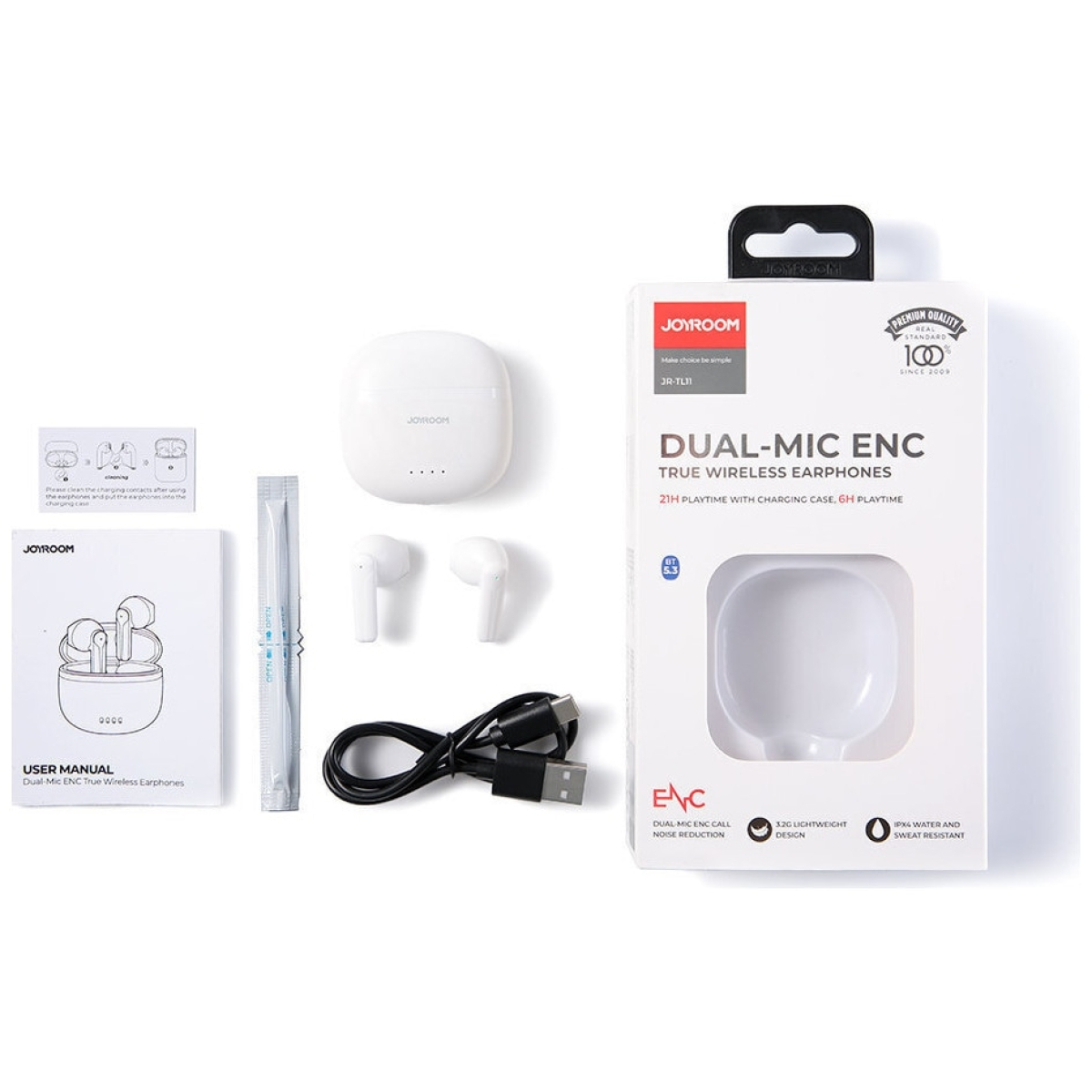 Joyroom JR-TL11 Dual-Mic ENC True Wireless Earphones -White