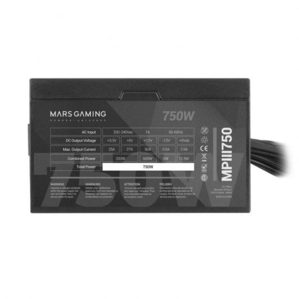 Mars Gaming MPIII750 Fonte Alimentação PC 750W ATX 85% Eficiência