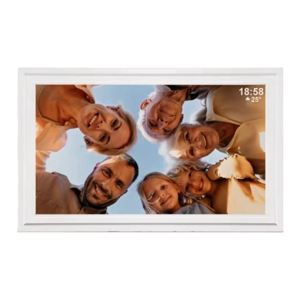 Moldura fotográfica digital com WiFi Ecrã tátil IPS HD 1920x1080 HD de 15,6 polegadas Cartão de memória de 32 GB incluído - Cor branca