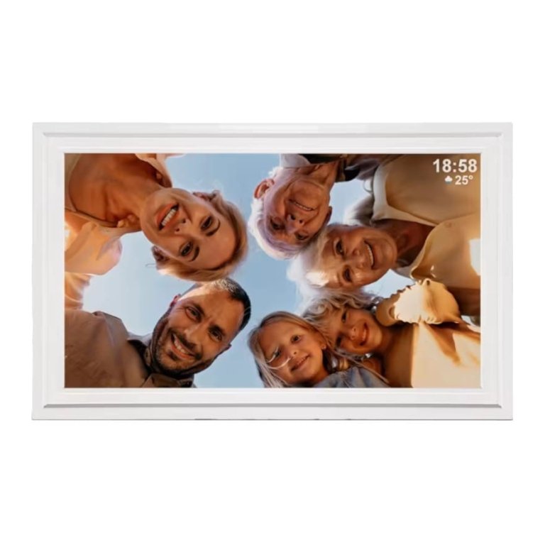 Moldura fotográfica digital com WiFi Ecrã tátil IPS HD 1920x1080 HD de 15,6 polegadas Cartão de memória de 32 GB incluído - Cor branca