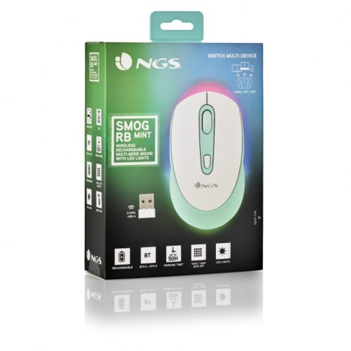 NGS Smog Mint-RB Rato Sem Fios Multi-Dispositivo Branco/Verde