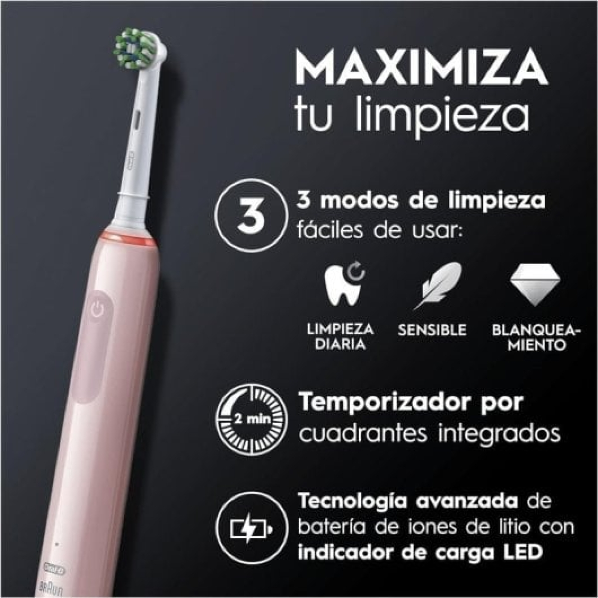 Oral-B Pro 3 3900 Duo Pack de 2 Escovas de Dentes Elétricas com Comando Recarregável Branca/Preta