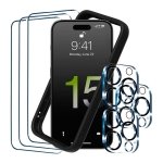 Pack de Acessórios iPhone 15 Pro Max com 3 Película de ecrã + 3 Película de vidro para cámara + Capa Bumper