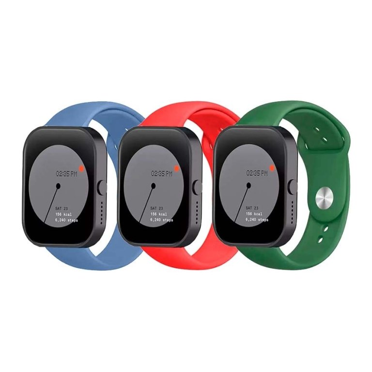 Pack x3 Pulseira Silicone Elgance para CMF by Nothing Watch Pro 22mm Azul Escuro, Vermelho e Verde
