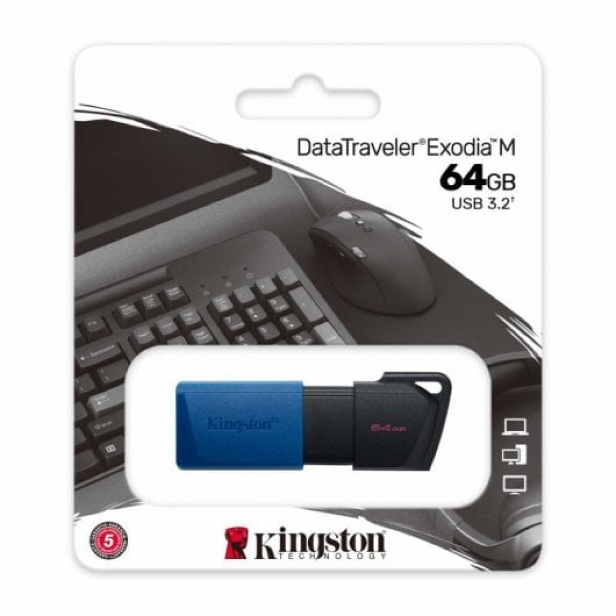 Pen Drive Kingston DataTraveler Exodia M Unidade Flash USB 64GB USB 3.2 Preta/Azul