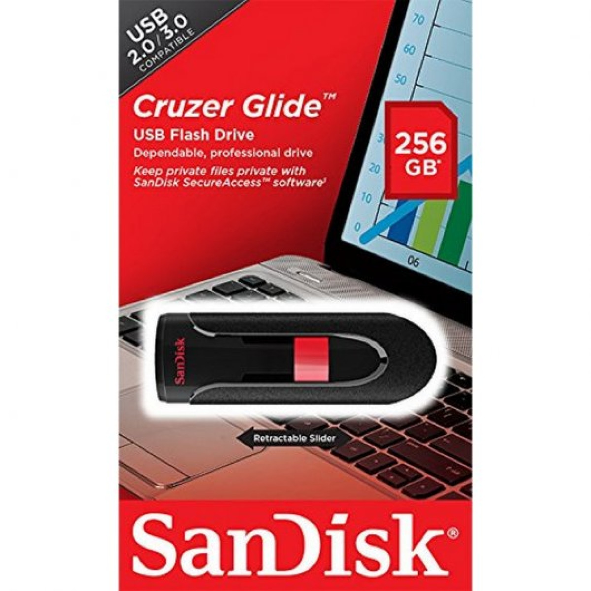 Pen Drive SanDisk Cruzer Glide 256GB USB Preta