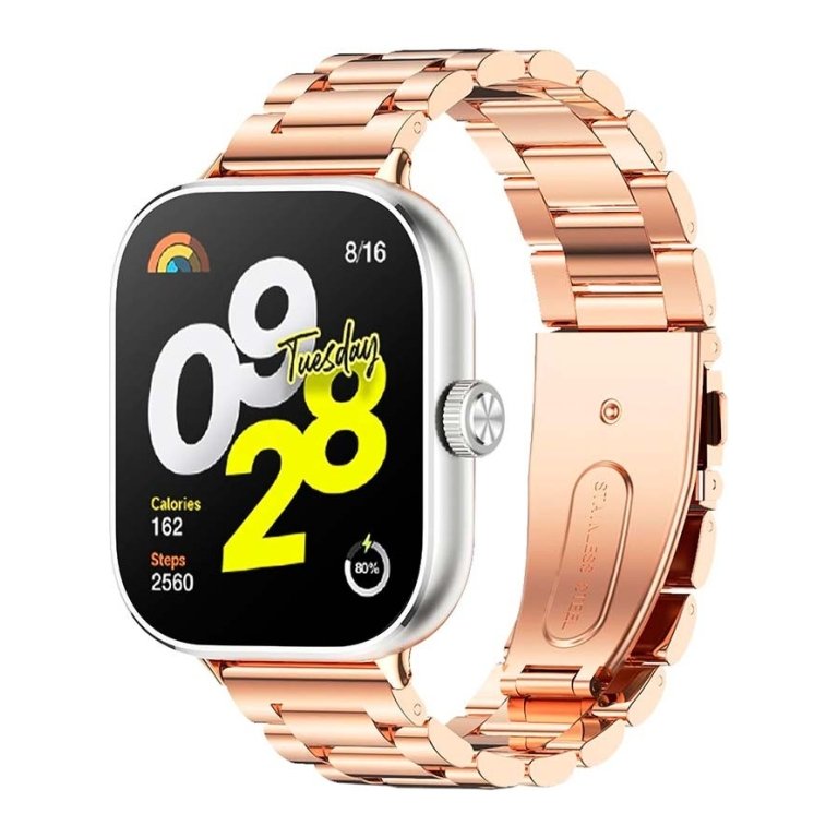 Pulseira Metal Elos Xiaomi Mi Smart Band 9 Pro / Band 8 Pro / Redmi Watch 4 / Redmi Watch 5 Dourado Rosa
