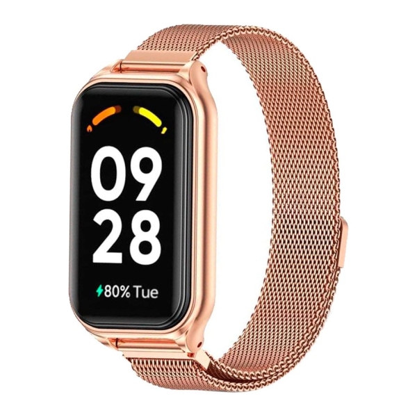 Pulseira Milanesa Magnética Xiaomi Mi Smart Band 8 Active / Redmi Smart Band 2 Dourado Rosa