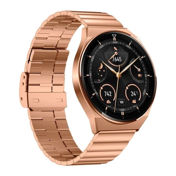 Pulseira Universal Aço Inoxidável 22mm para Smartwatch Xiaomi/Amazfit/Samsung/Huawei/Realme/Ticwatch Dourado Rosa