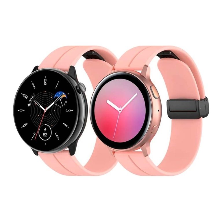 Pulseira Universal Fecho Magnético 22mm Rosa para Smartwatch Xiaomi/Amazfit/Samsung/Huawei/Realme/Ticwatch