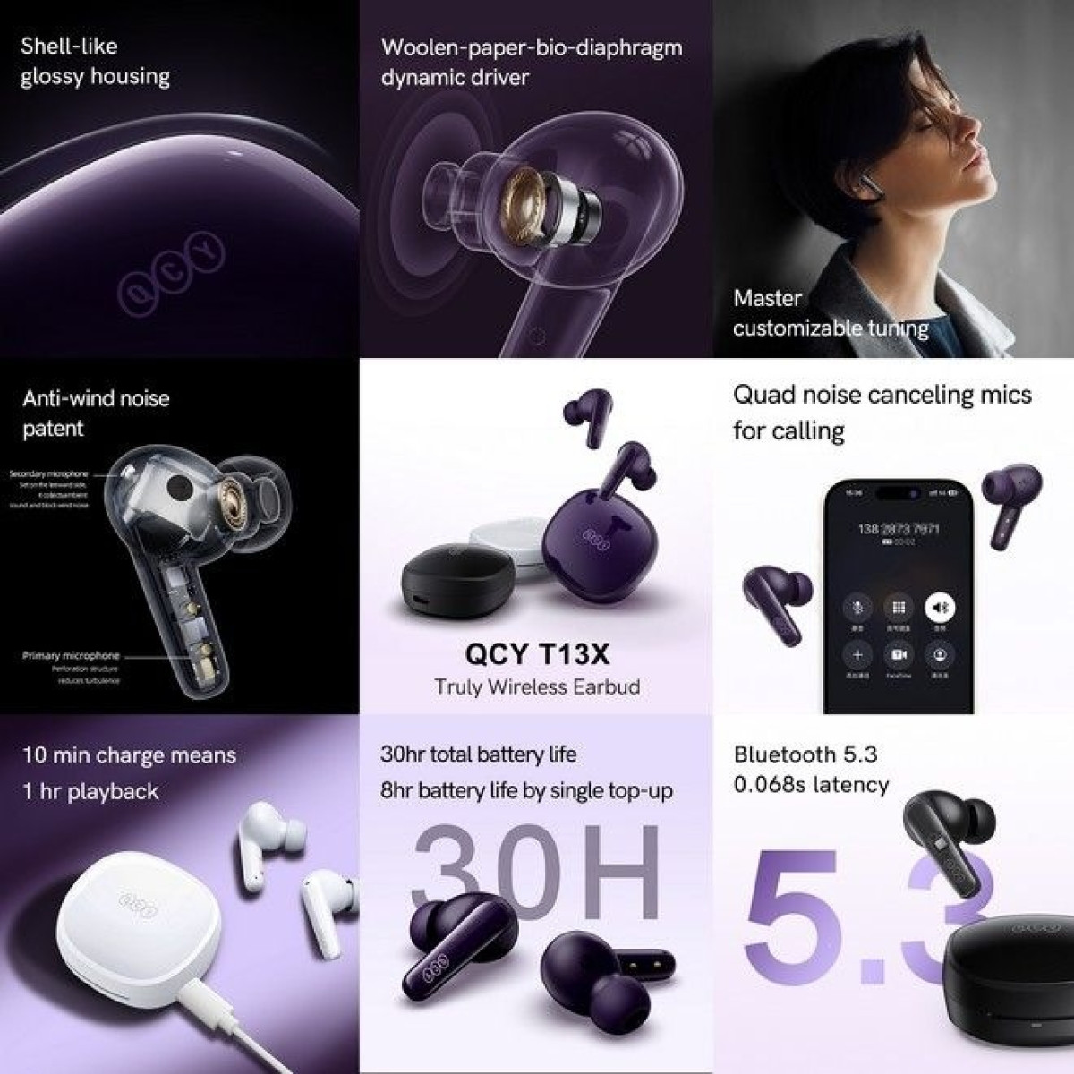 QCY Wireless Earphones TWS T13x (white)