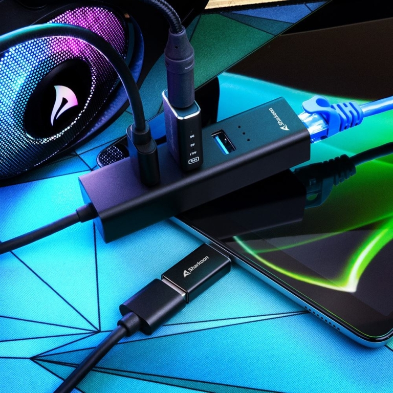Sharkoon HUB 3X USB 3.2 +RJ45 ALU BLACK
