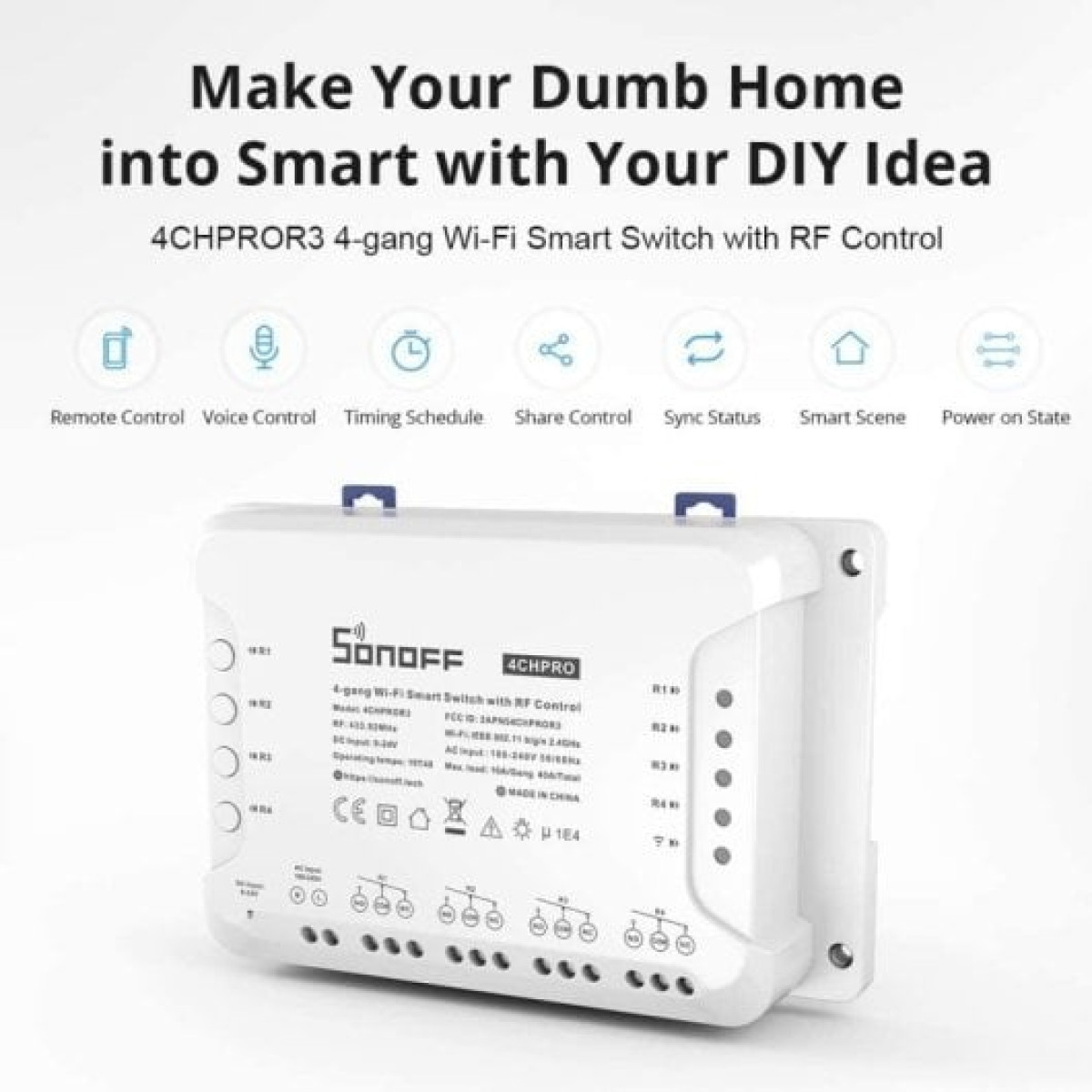 Sonoff 4CH Pro R3 Módulo de 4 Interruptores Inteligentes WiFi Branco