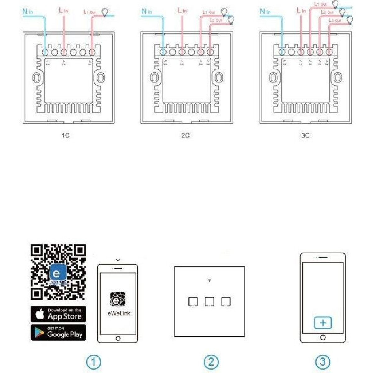 Sonoff T3EU3C - 3-gang Wi-Fi Smart Wall Switch - Black